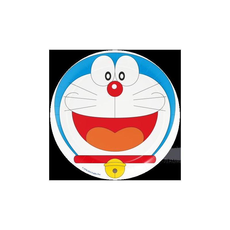 8 platos de cartón 23 cm Doraemon, ideal para fiestas y cumpleaños.
