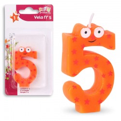 Vela numero 5 con ojos naranja cumpleaños tarta