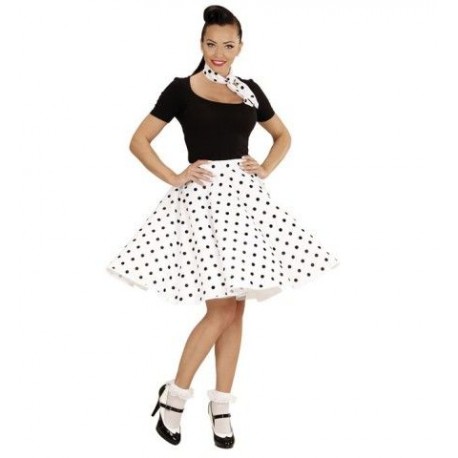 Falda lunares polka blanca anos 50 con panuelo