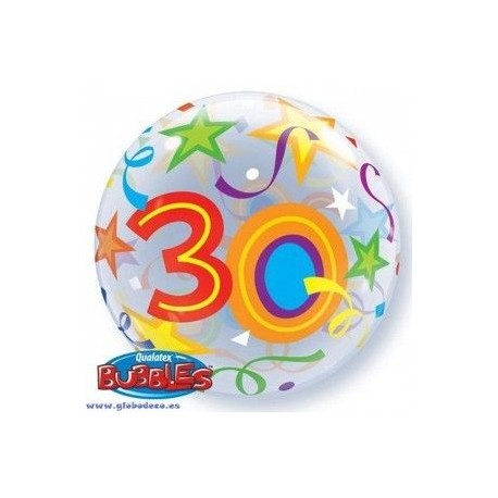 Globo foil numero 30 burbuja estrellas 22 56 cm