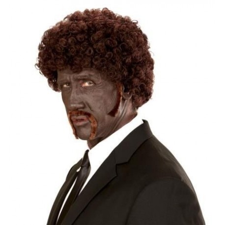 Peluca pulp fiction afro con bigote castana