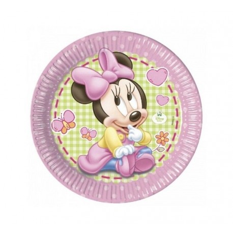 Platos minnie mouse 23 cm bebe rosa 8 unida