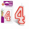 Vela cupleaños numero 4 blanca y roja barata