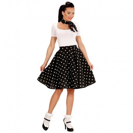 Falda lunares polka negra anos 50 con panuelo