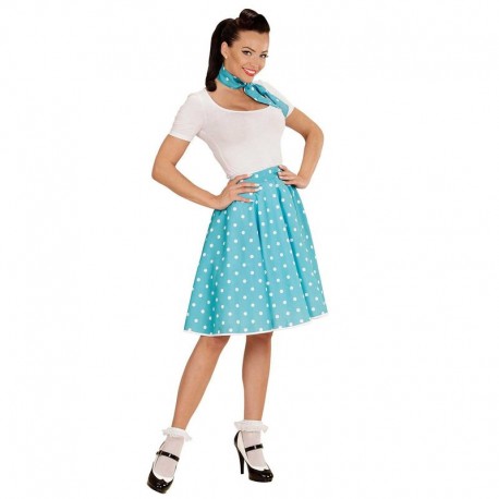 Falda lunares polka azul anos 50 con panuelo