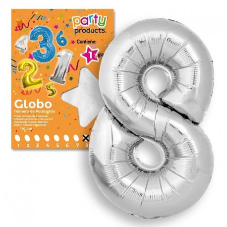 Globo numero 8 color plata 120x86 cm