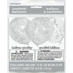 Globos transparentes con confeti plata 6 uds 12 30 cm