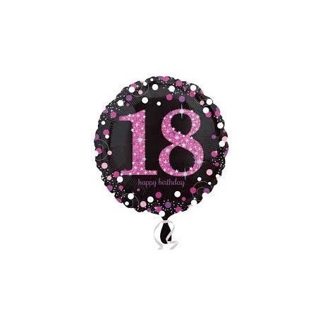 Globo 18 cumpleanos negro y rosa brillantes 45 cm