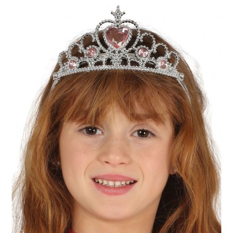 Tiara de princesa plata con piedras rosas