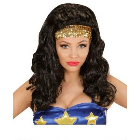 Peluca super heroe similar a wonder woman barata para mujer