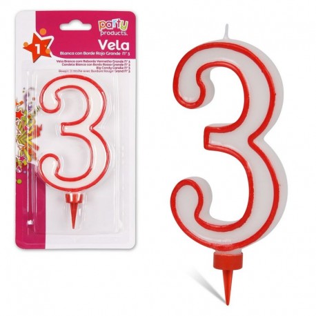 Vela numero 3 gigante 13 cm para tarta cumpleanos