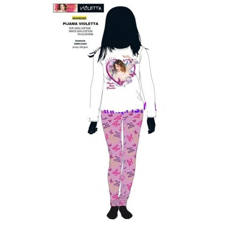 Pijama violetta corazon blanco lila talla 8 anos