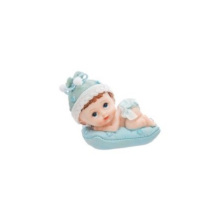 Figura nino en almoada azul 9 cm babyshower o nacimiento