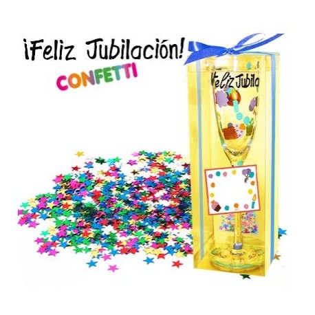 Copa cristal para jubilacion con confeti