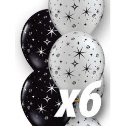 Globos negro y plata conestrellas 6 uds qualatex 30 cm