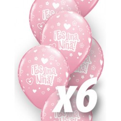 Globo es un niña corazones babyshower qualatex de 6 uds 30 cm