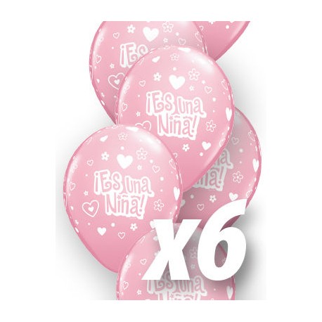 Globo es un nina corazones babyshower qualatex de 6 uds 30 cm