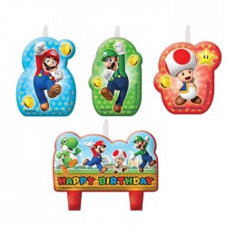 Vela super mario bros para cumpleanos 4 uds