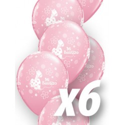 Globo mi bautizo para niña rosa 6 uds qualatex 30cm