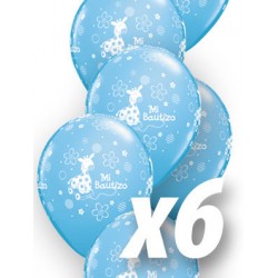 Globo mi bautizo para niño azul 6 uds qualatex 30 cm