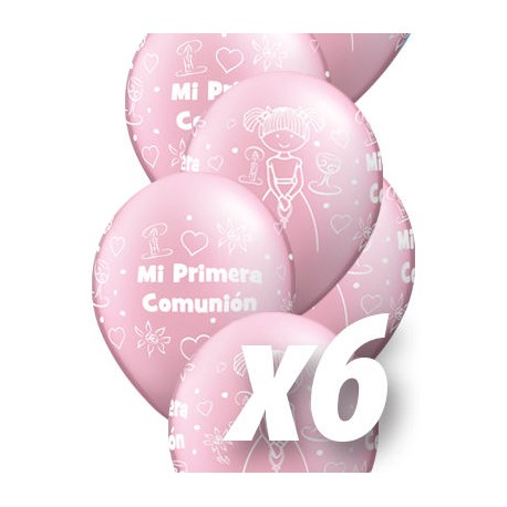 Globo de comunion rosa perlado para nina 6 uds qualatex 30 cm