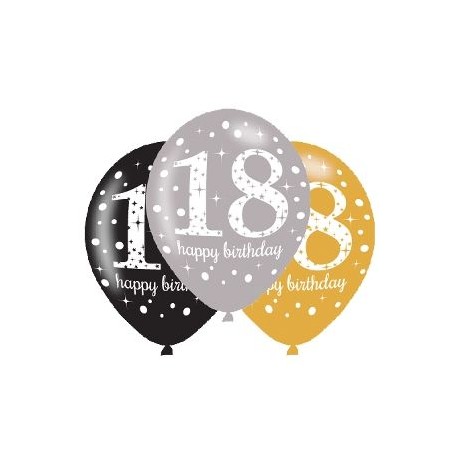 Globos 18 cumpleanos oro plata y negro 6 uds latex 275cm