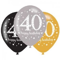 Globos 40 cumpleanos oro plata y negro 6 uds latex 1139 275cm