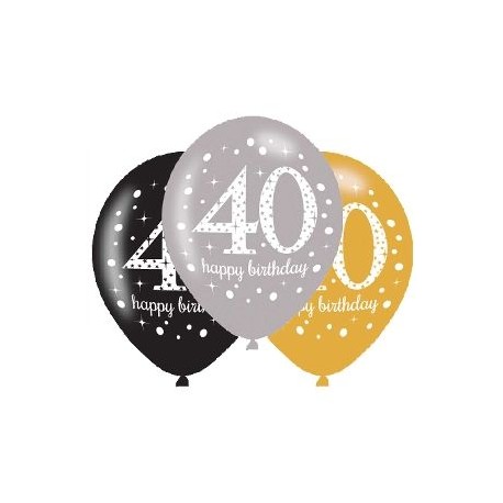 Globos 40 cumpleanos oro plata y negro 6 uds latex 11 275cm