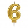 Vela oro metalica numero 6 para tarta cumpleaños