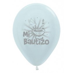 Globos blancos decorados mi bautizo 30 cm latex sempertex