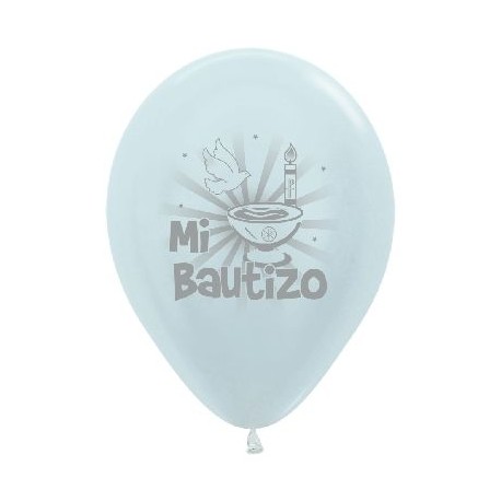 Globos blancos decorados mi bautizo 30 cm latex sempertex