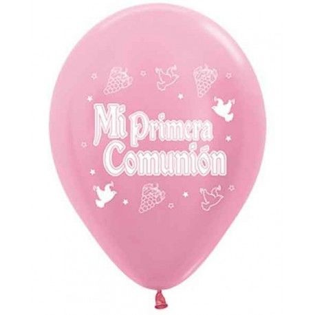 Globos mi primera comunion satin rosa 12 uds de 30 cm sempertex