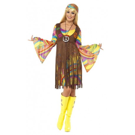 Disfraz Hippie chaleco marron para mujer anos 60 talla L