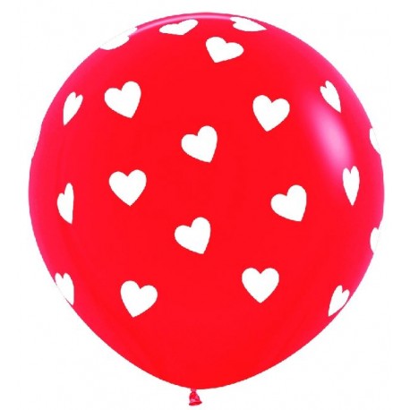 Globo rojo corazones blancos 90 cm unidad