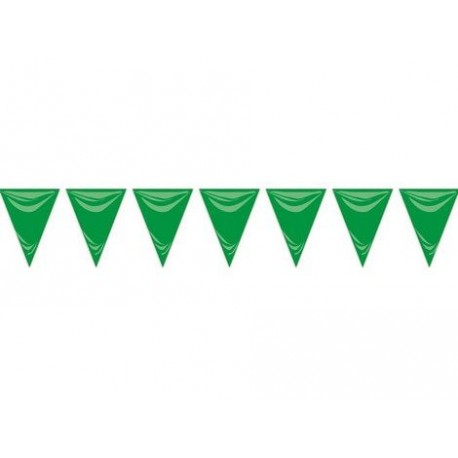 Banderin triangular plastico verde 25 metros 20x30 cm