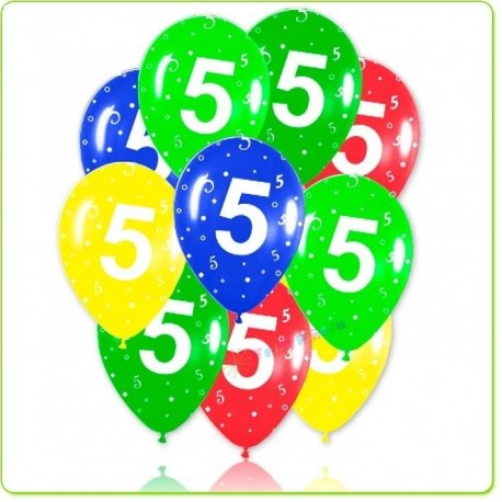 Globo latex impreso numero 5 12 30 cm 12 unidades