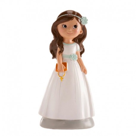 Figura de comunion niña castaña elena 13 cm tarta