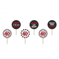 Toppers para cupcake 40 cumpleaños pinchos 9,2 cm 6 uds