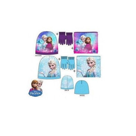 Conjunto invierno frozen gorro braga cuello y guantes morado 52 CM