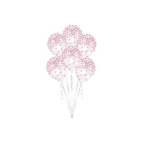 Globos transparentes confetti rosa pintado 6 uds