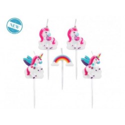 Velas de unicornio para tarta de cumpleaños, 5 piezas