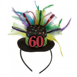 Diadema con gorro plumas 60 cumpleaños