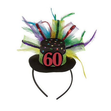 Diadema con gorro plumas 60 cumpleanos