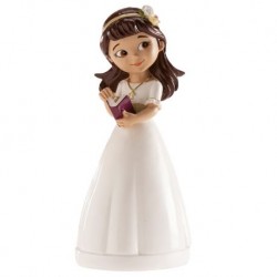 Figura niña de comunion con diadema castaña 13 cm