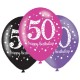 Globos 50 cumpleanos rosas lilas y negros 6 uds