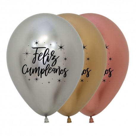 Globos feliz cumpleanos Reflex deluxe Sempertex 12 uds 30 cm