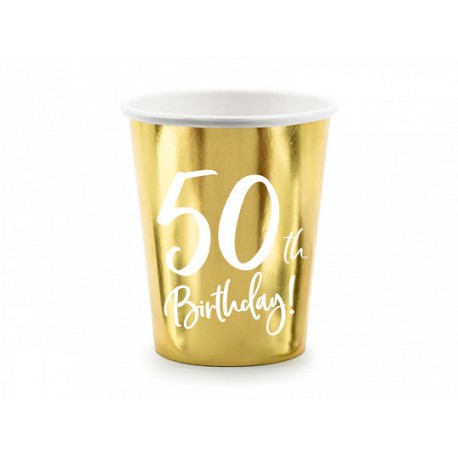 Vasos 50 cumpleanos oro brillo 6 uds