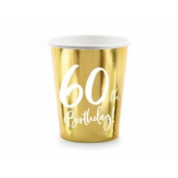 Vasos 60 cumpleaños oro brillo 6 uds