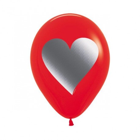 Globos rojos corazon plata metalico 12 uds 30 cm