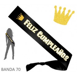 Banda negra feliz cumpleaños corona 7 cm